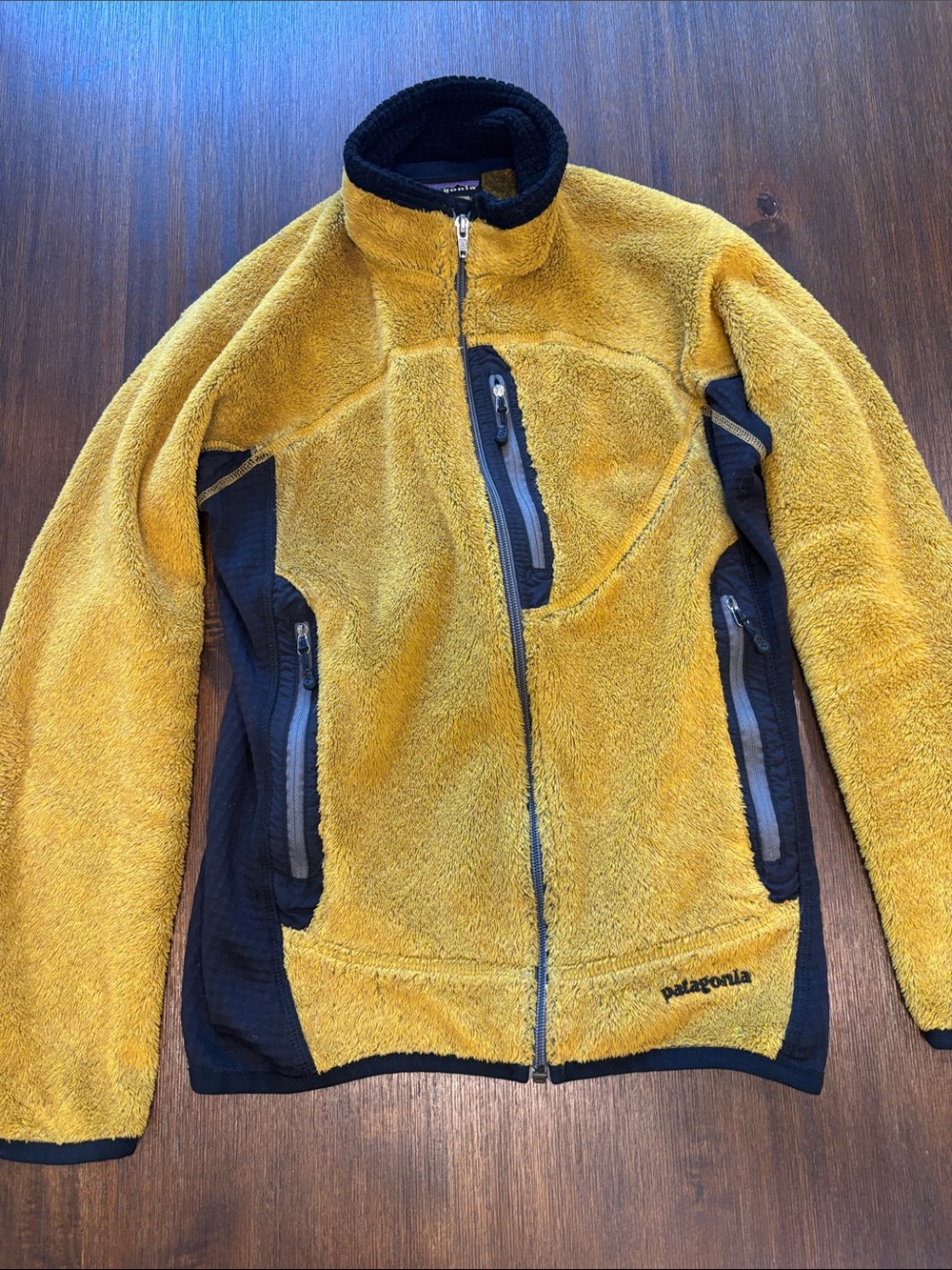 Patagonia Mustard Yellow Fleece Jacket with Black Panels